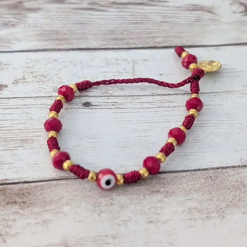 7 Knots Saint Benedict Child's Bracelet Gold Tone & Red Evil Eye St Benedict
